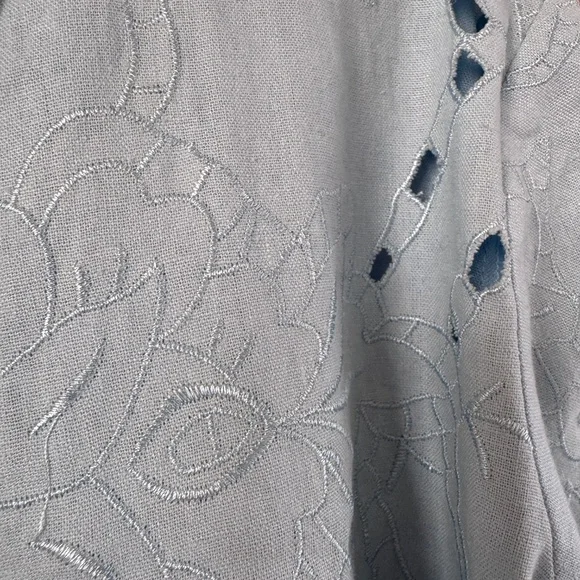 Susan Graver linen blend Blazer light blue cottagecore cutout eyelet embroidery - Picture 5 of 12